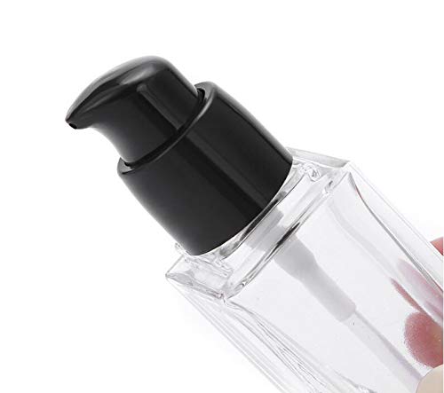 Quupy 2Pcs 30Ml/1Oz Empty Clear Square Glass Emulsion Essence Bottle With Black Pump Head Cosmetic Foundation Travel Vials Conta