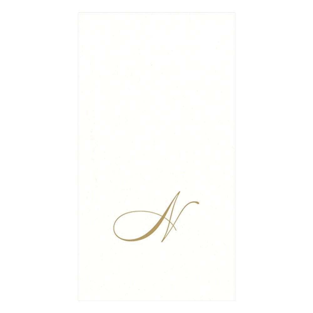 Caspari White Pearl & Gold Paper Linen Boxed Guest Towel Napkins In Letter N - Two Packs Of 24
