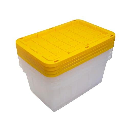 Cx Black & Yellow, 27-Gallon Heavy Duty Clear Storage Container & Snap-Tight Lid, Clear & Yellow (14.3   H X 20.6   W X 30.6   D