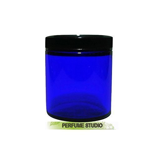 Perfume Studio? Straight Sided 4oz Cobalt Blue Glass Jar with Black BPA Free Ribbed Black Cap for Cosmetics Solutions