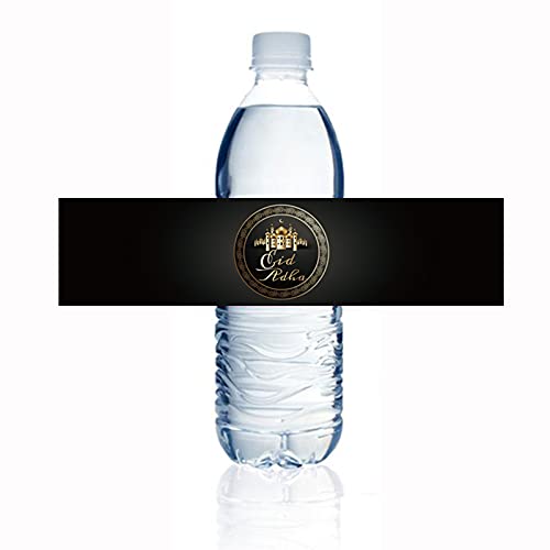 Swyoun 42Pcs Eid Al Adha Water Bottle Sticker Labels Islamic Muslim Party Supplies(Black)