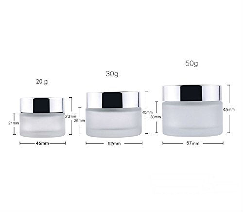 Akoak 3 Pcs 20G Refillable Frosted Glass Cosmetic Cream Jar Bottle Container With Silver Alumite Lids