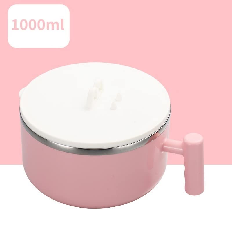 Efoot 34Oz Stainless Steel Bowls,Insulation Bowls With Lid And Handle Perfect For Rice,Noodles,Salad (Pink)