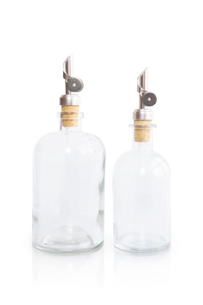 Rail19 Small Clear Glass Mouthwash Dispenser With Metal Pour Spout | Cooking Oil And Vinegar Dispenser - Perfect For The Bathroo