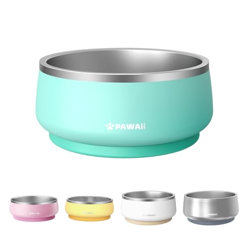 Pawaii Dog Bowl, Double Wall Stainless Steel Dog Bowls With Non-Slip Rubber Base, Insulated Dog Bowl, Durable, Dishwasher Safe,
