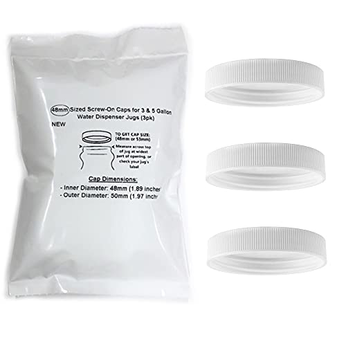 Threaded/Screw-On Caps For 3 And 5 Gallon Water Bottle Jugs (3 Pk) (48Mm, White)