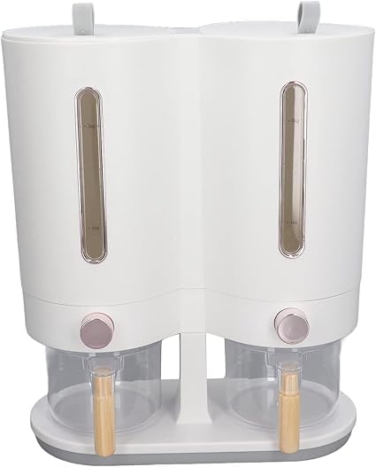 Jumix Push Button WallMounted Grain Dispenser  Dual Transparent Storage Jars For Cereal, Pulses, Rice | Airtight, Space Saver 