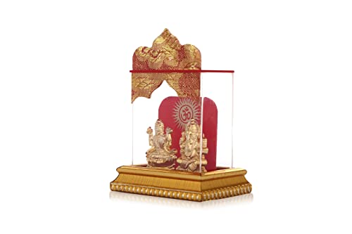 Awesoome Craft Goddess Laxmi And Ganesh Idol Status Murti Acrylic Idol Golden Polish For Home Temple Ofice & Car Dashboard (Gold