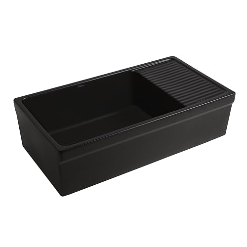 Whitehaus Collection Whqd540-M-Black Quatro Alcove Kitchen, Fireclay, Front Apron Sink, Matte, Black