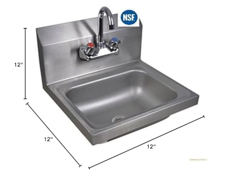 Commercial Stainless Steel Wall-Mount Hand Sink 12 X 12 - Nsf