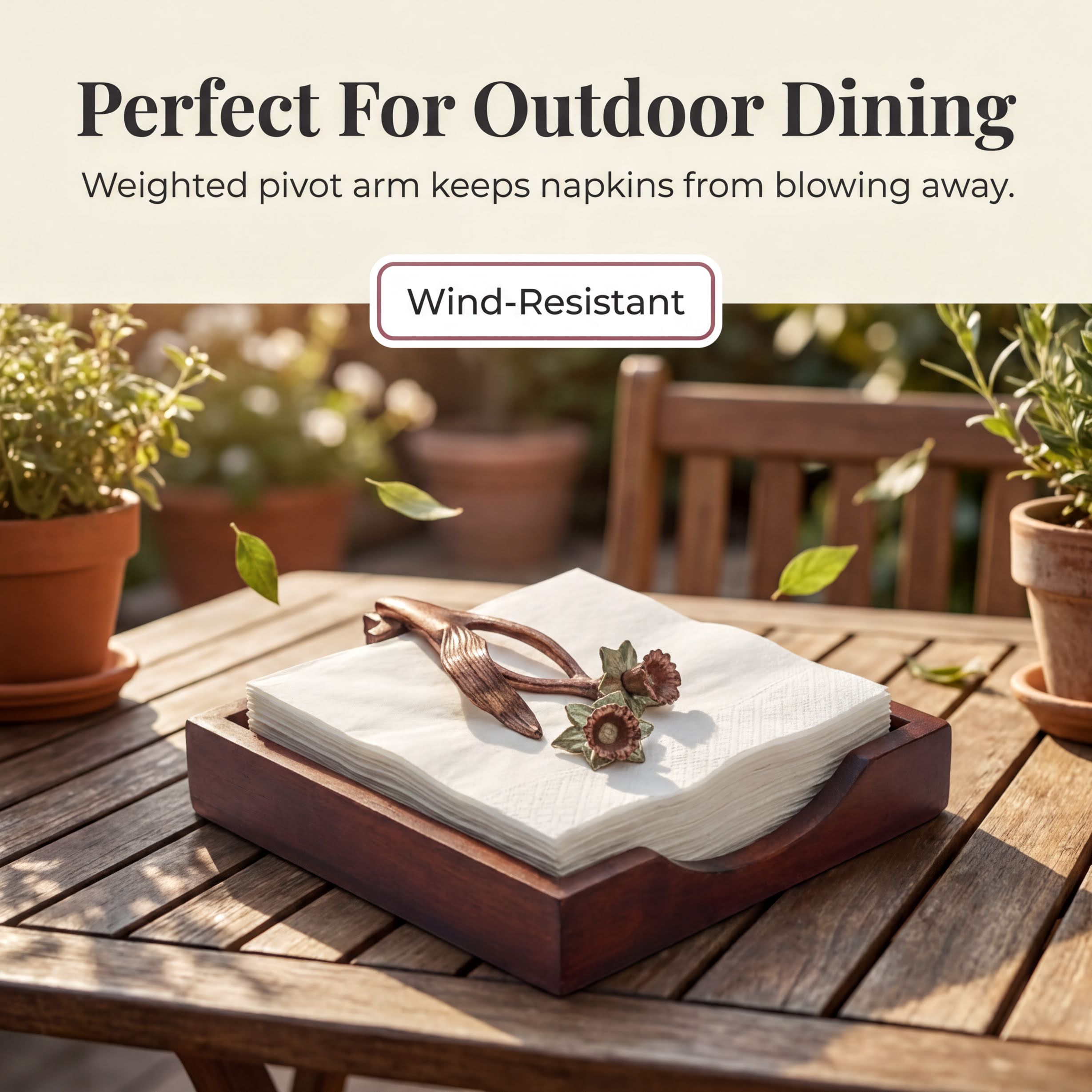 Wooden Napkin Holder – Solid Wood Kitchen Decor with Rose Gold Napkin Holder Finish
