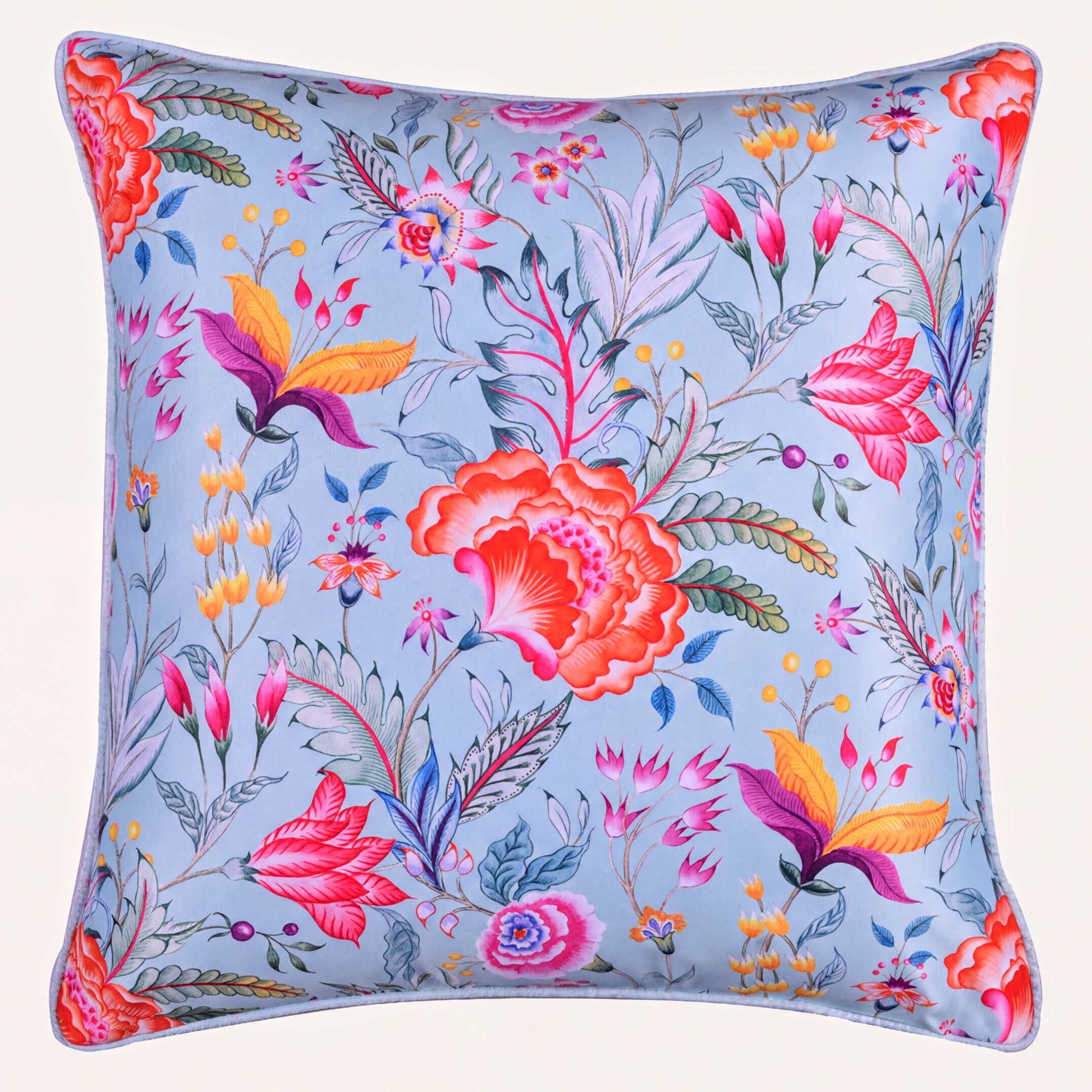 Floral Throw Pillow Covers - 20x20 Pillow Cases | Light Blue Decorative Cushion