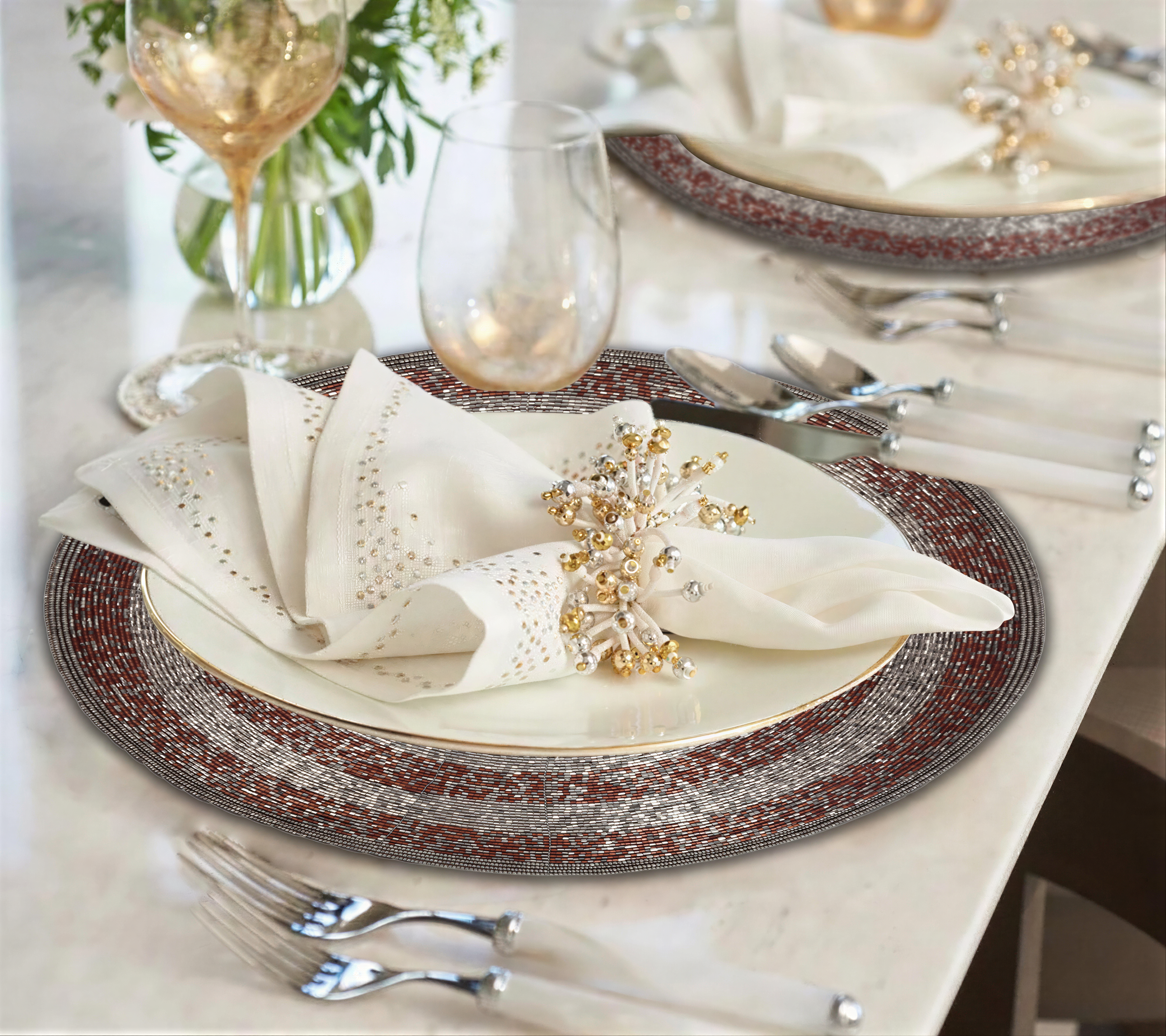 Beaded Placemats – Round Handmade Placemats with Embroidered Glass Beads | 14 Inch