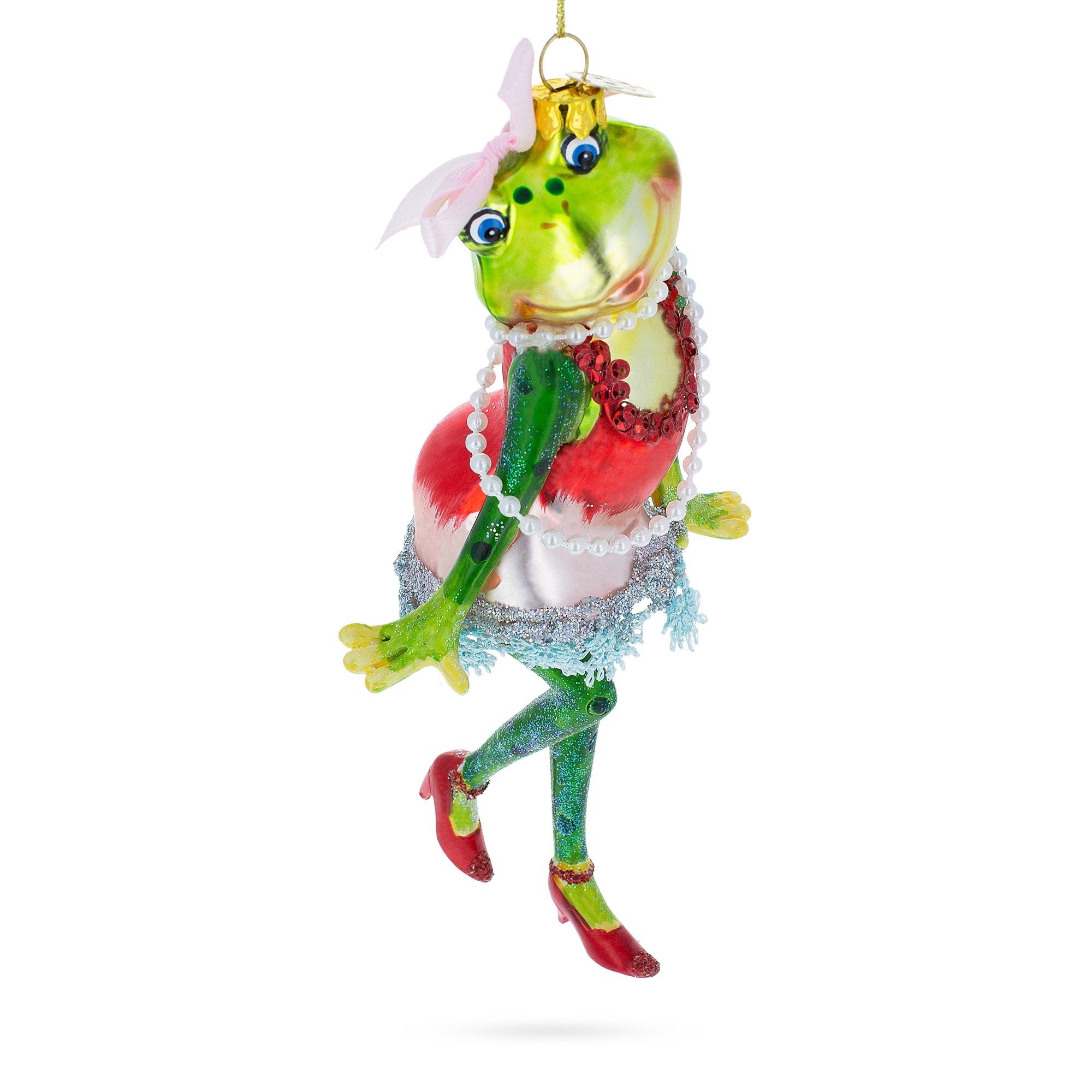 Frog in Dress Dancing Glass Christmas Ornament