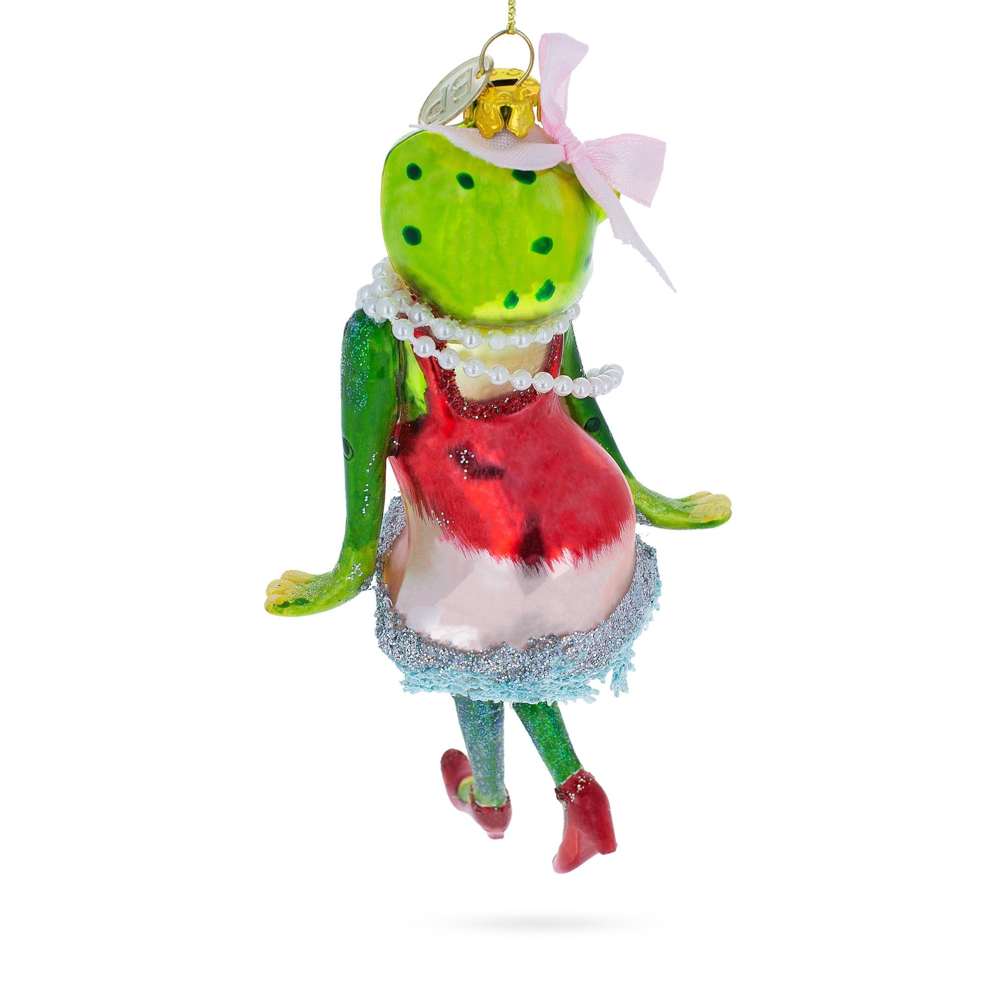 Frog in Dress Dancing Glass Christmas Ornament