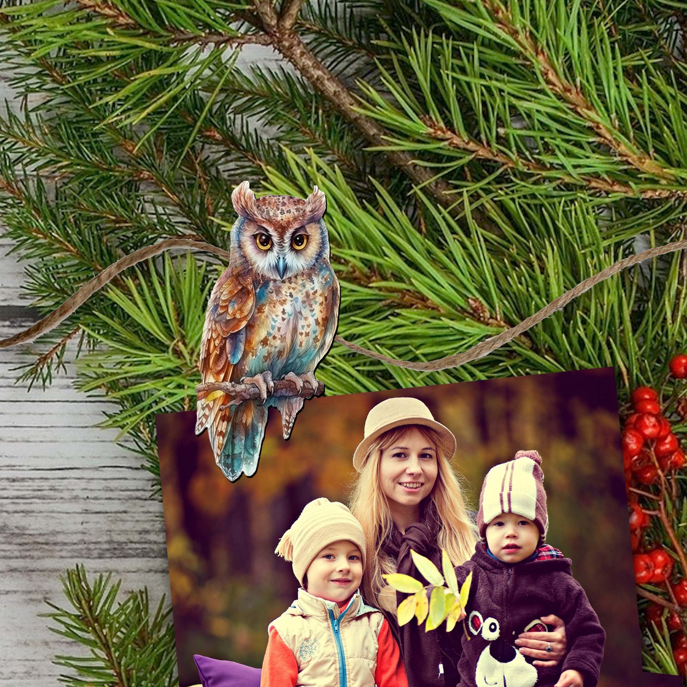 Night Owls Clip-On Eco Wood Decorative Ornaments Set of 6 by G. Debrekht - Christmas Decor - 8090004C-S6