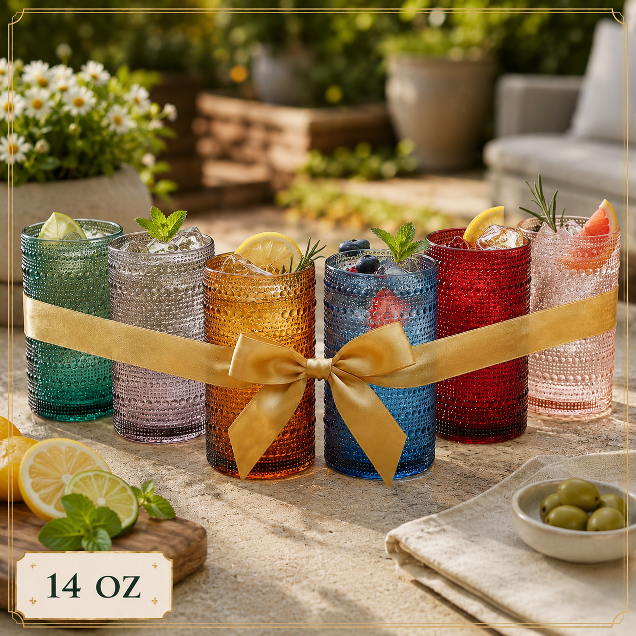 Eze Acrylic Highball Hobnail Glassware, Set of 6