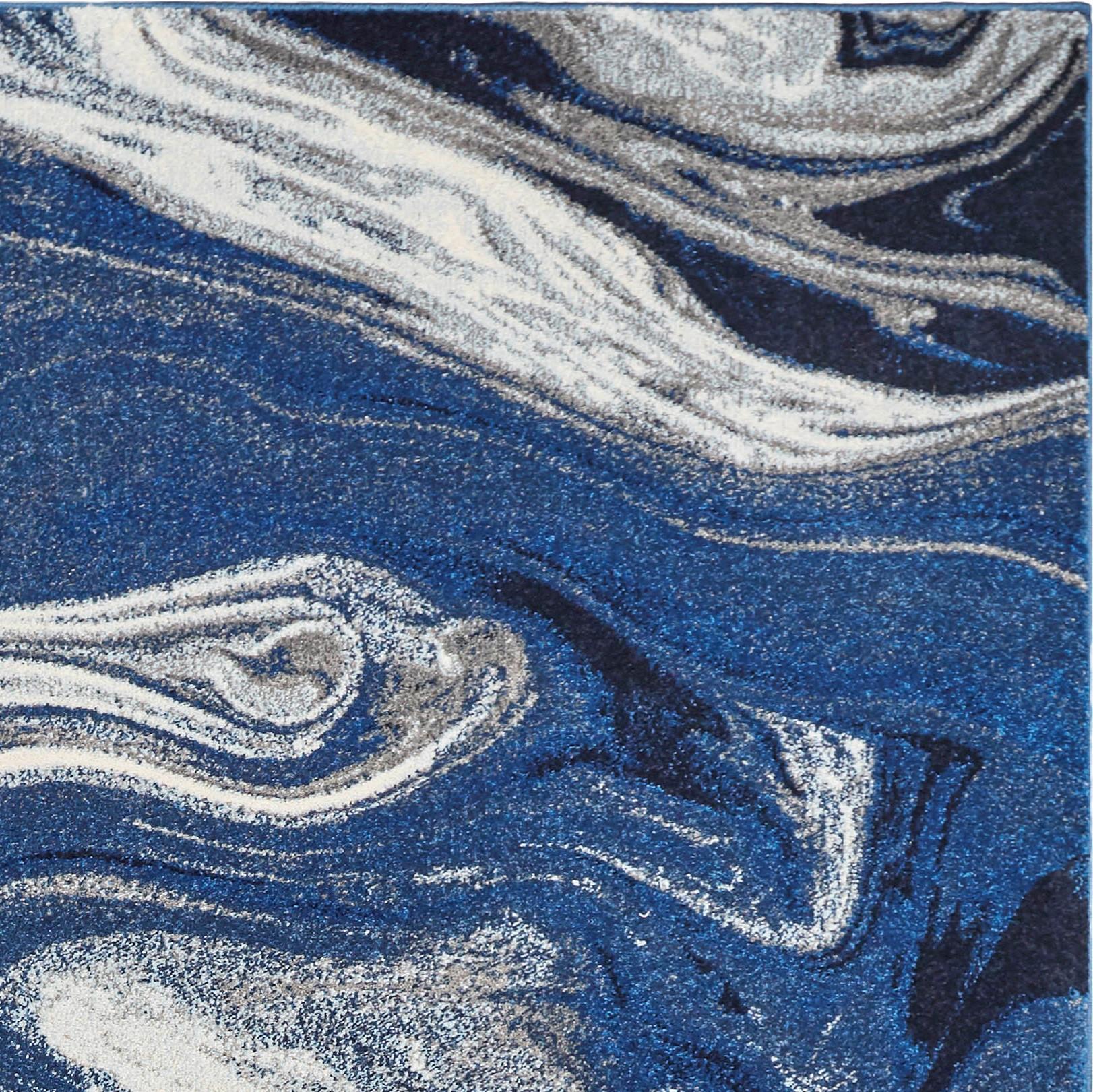 7X10 Blue Beige Machine Woven Marble Indoor Area Rug
