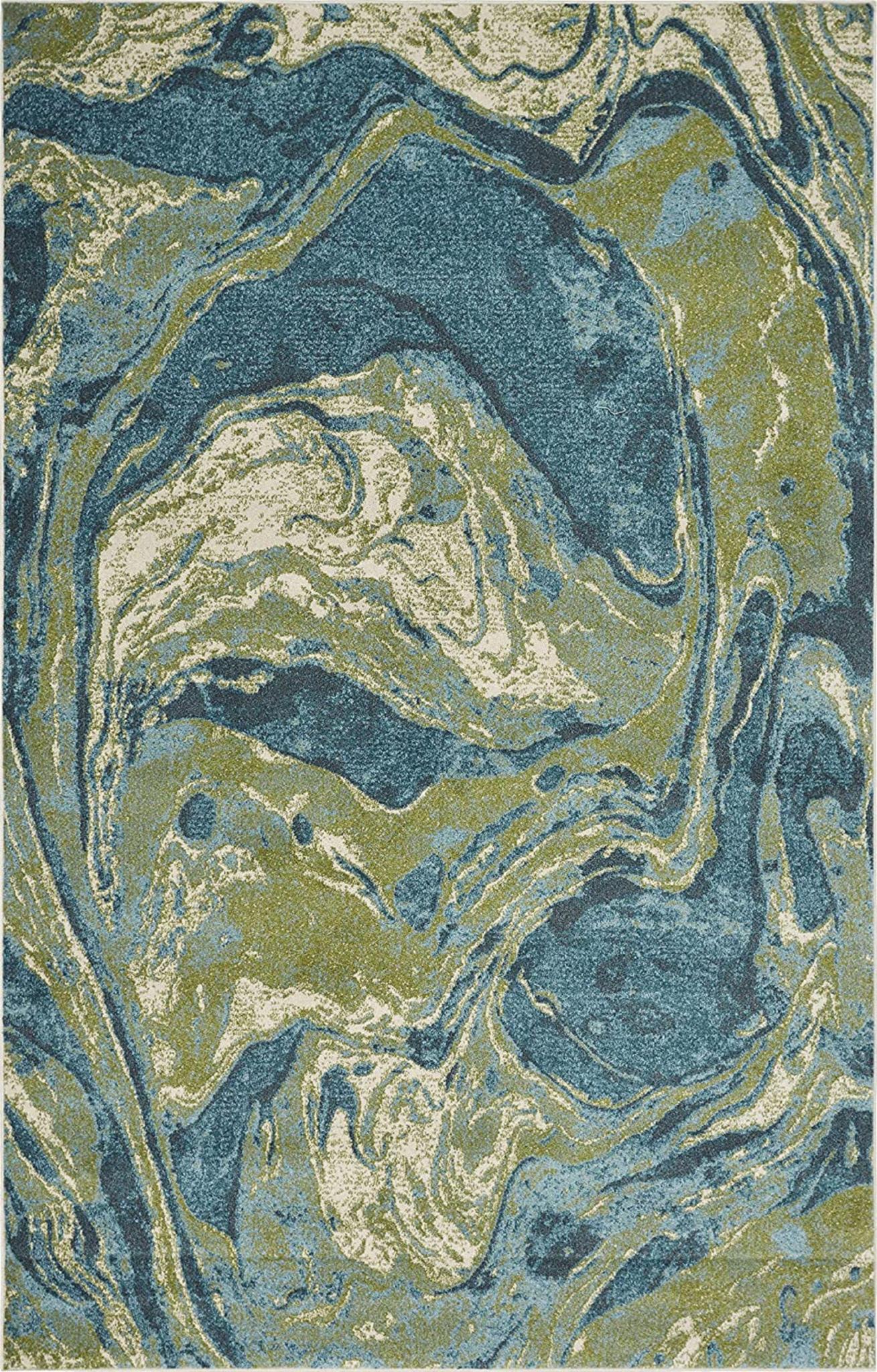 3 X 5 Teal Abstract Waves Area Rug