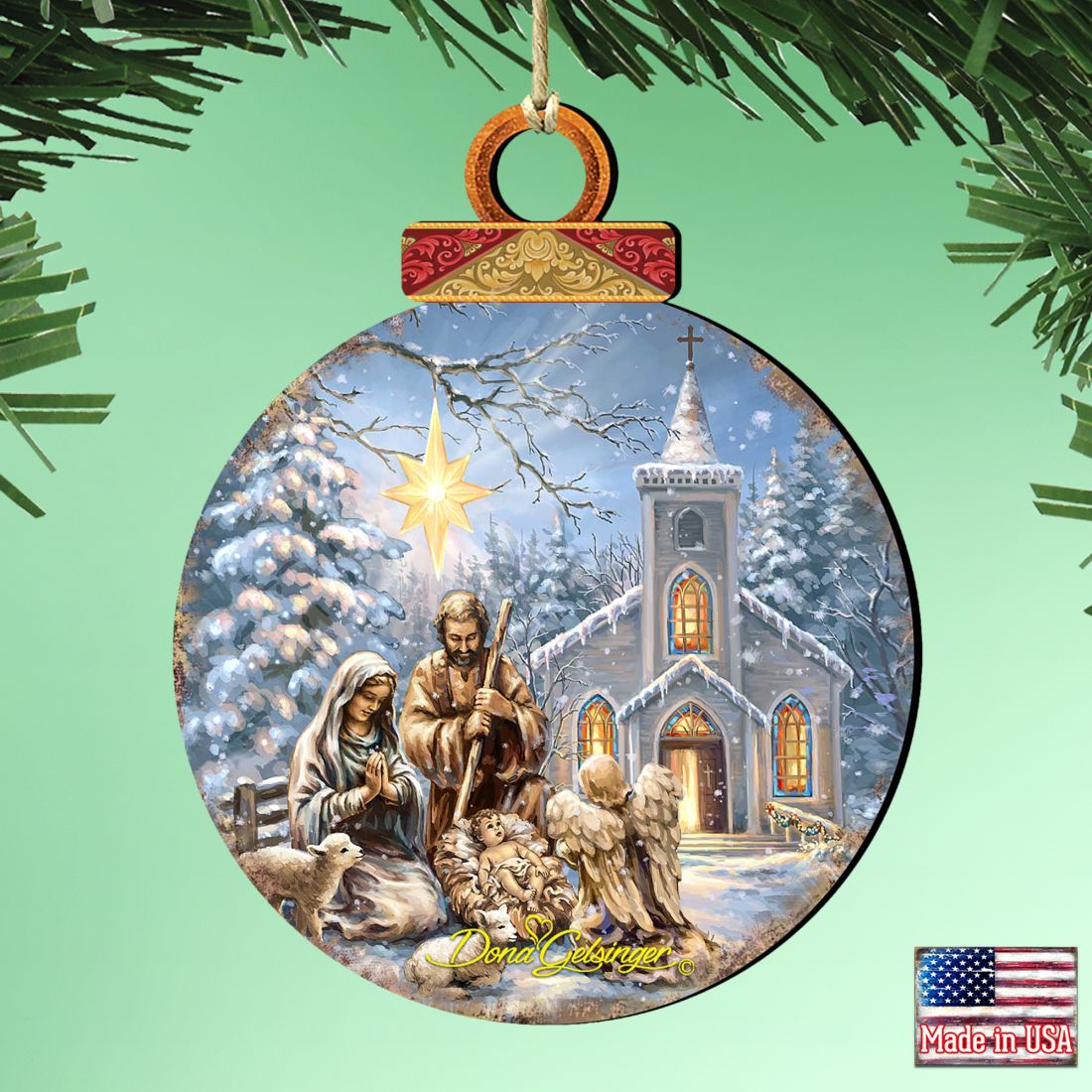 Nativity at The Chapel Wooden Ornaments by Gelsinger - Nativity Holiday Decor - 8021016-1606