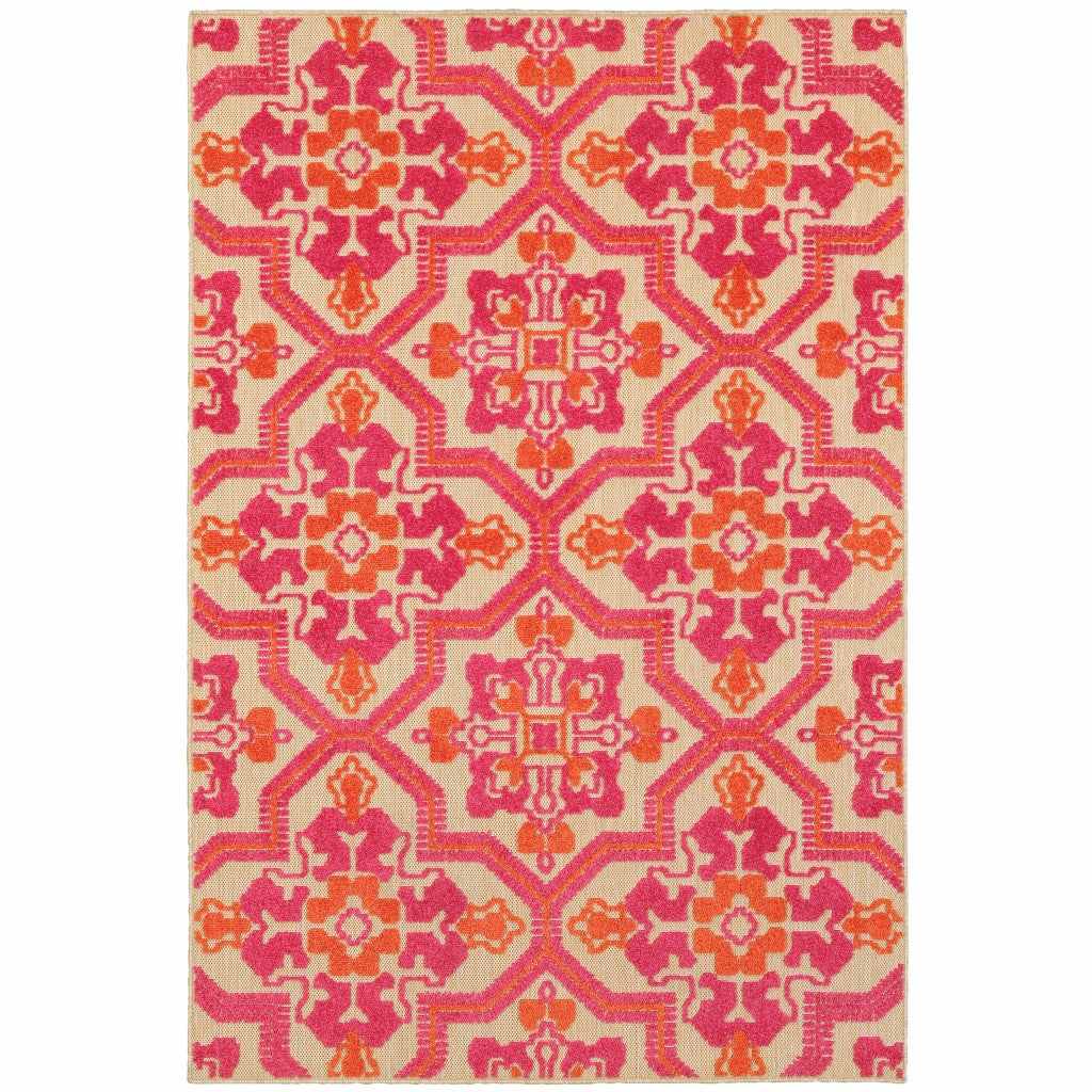 9 X 12 Pink And Orange Medallion Indoor Outdoor Area Rug