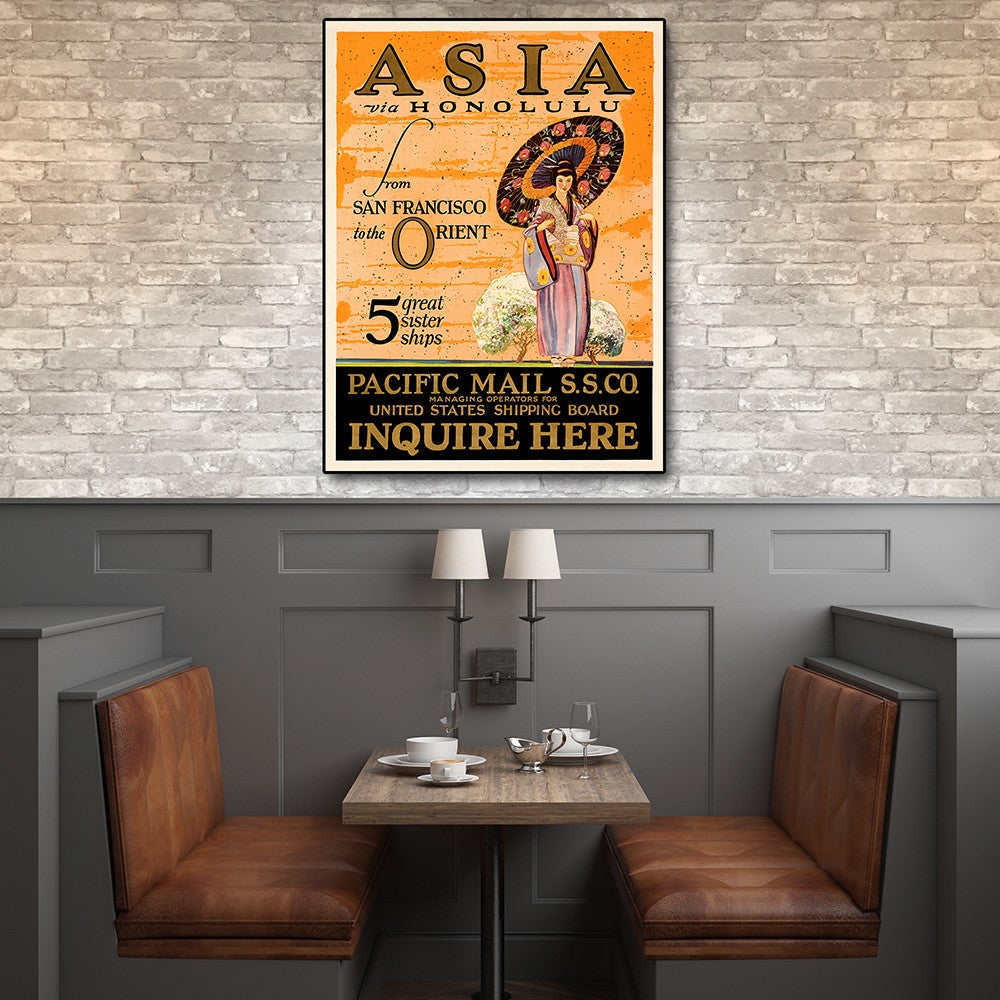 24'' X 32'' Asia Via Honolulu Vintage Travel Wall Art