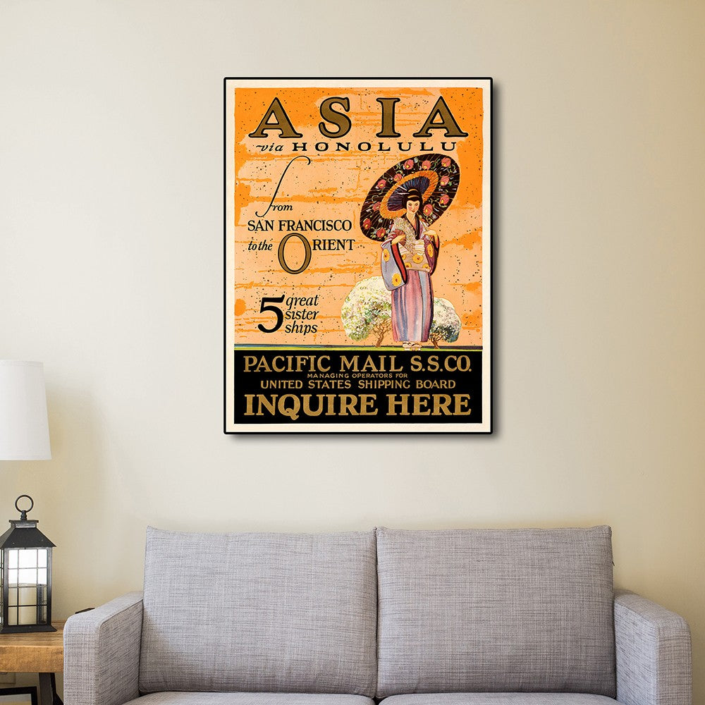 24'' X 32'' Asia Via Honolulu Vintage Travel Wall Art