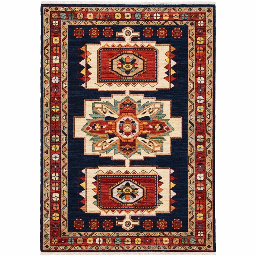2 X 3 Blue Red Machine Woven Medallions Indoor Area Rug