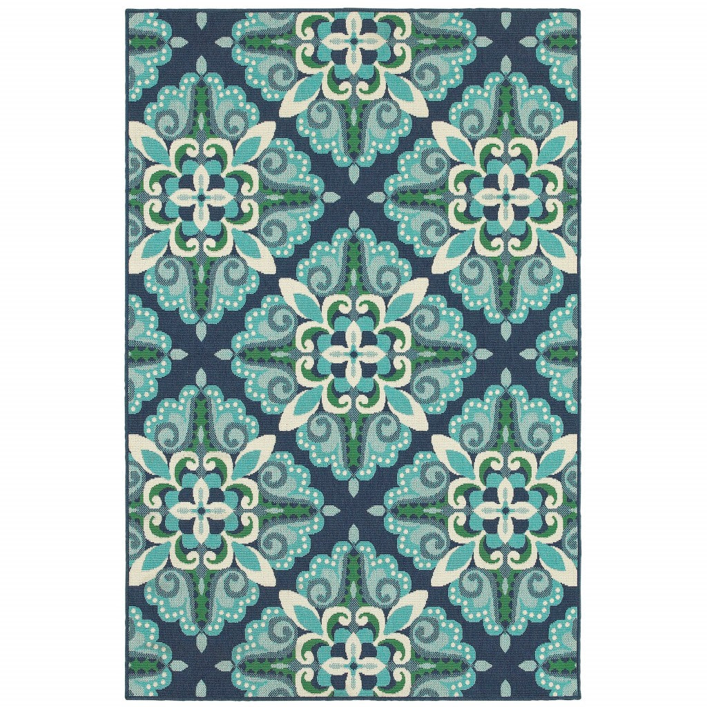 9X13 Blue And Green Floral Indoor Outdoor Area Rug