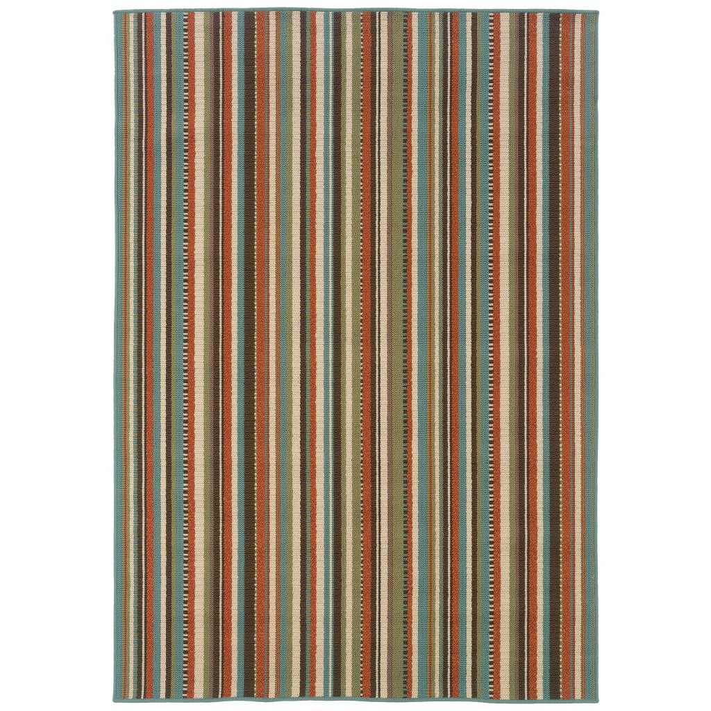 5X8 Green And Brown Striped Indoor Outdoor Area Rug