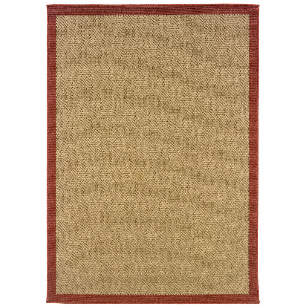 9X13 Beige And Red Plain Indoor Outdoor Area Rug