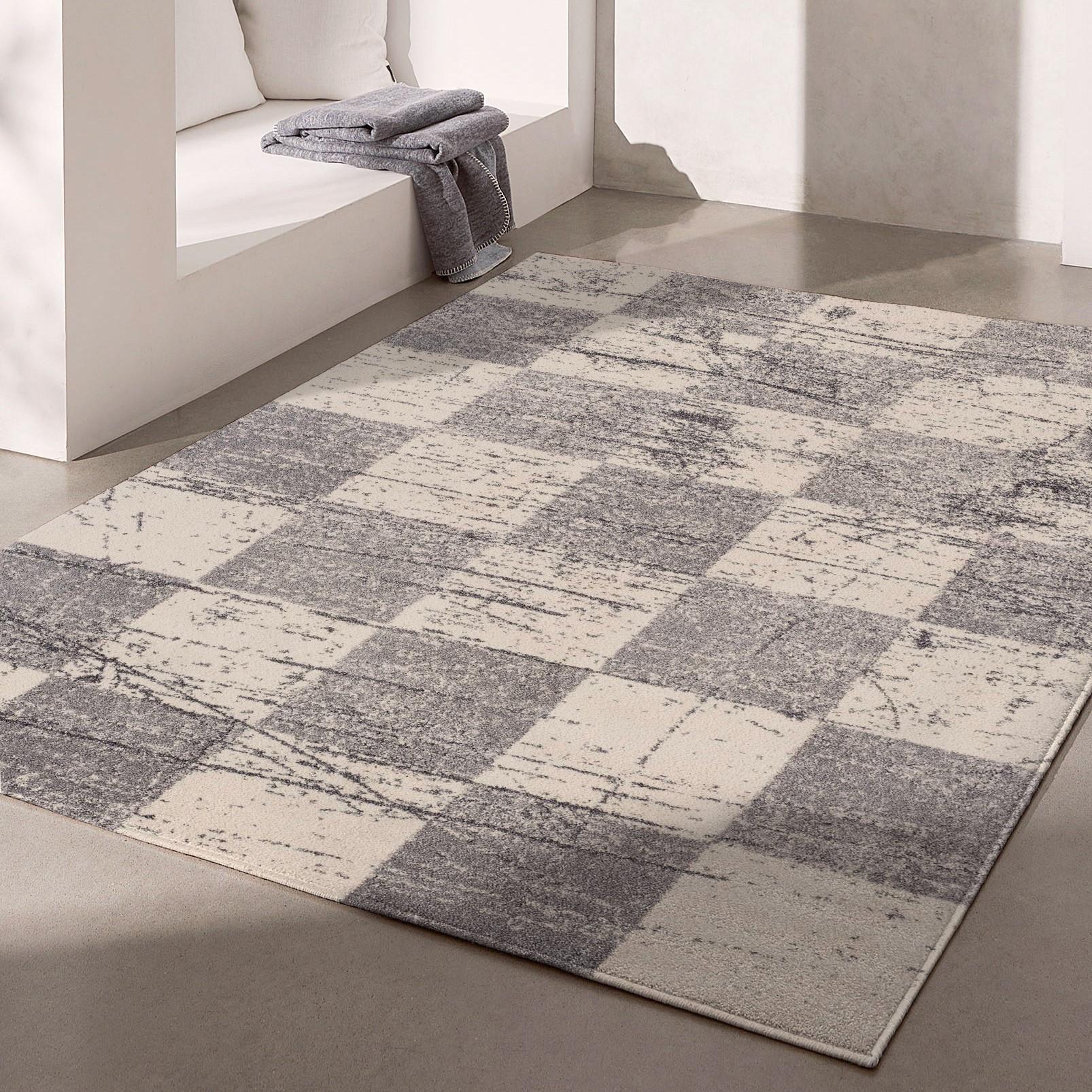 8 X 11 White And Gray Checkered Area Rug