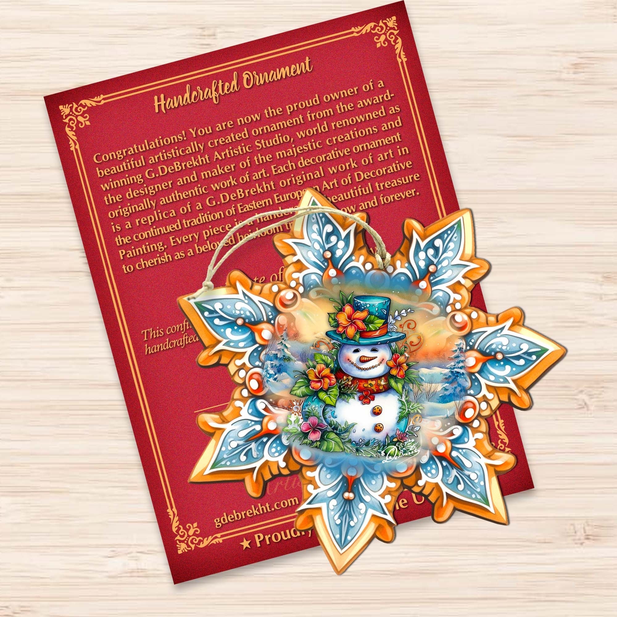Snowman Snowflake Wooden Ornaments by G. Debrekht - Christmas Santa Snowman Decor - 8688425