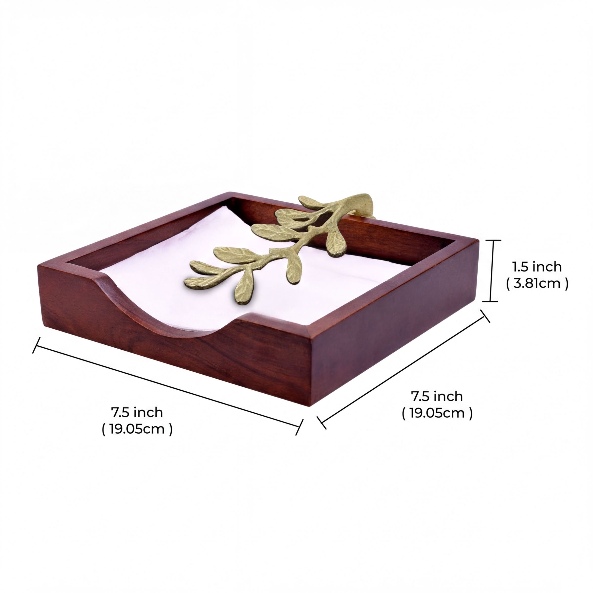 Wooden Napkin Holder – Solid Wood Tabletop Holder with Gold Finish & Weighted Metal Arm