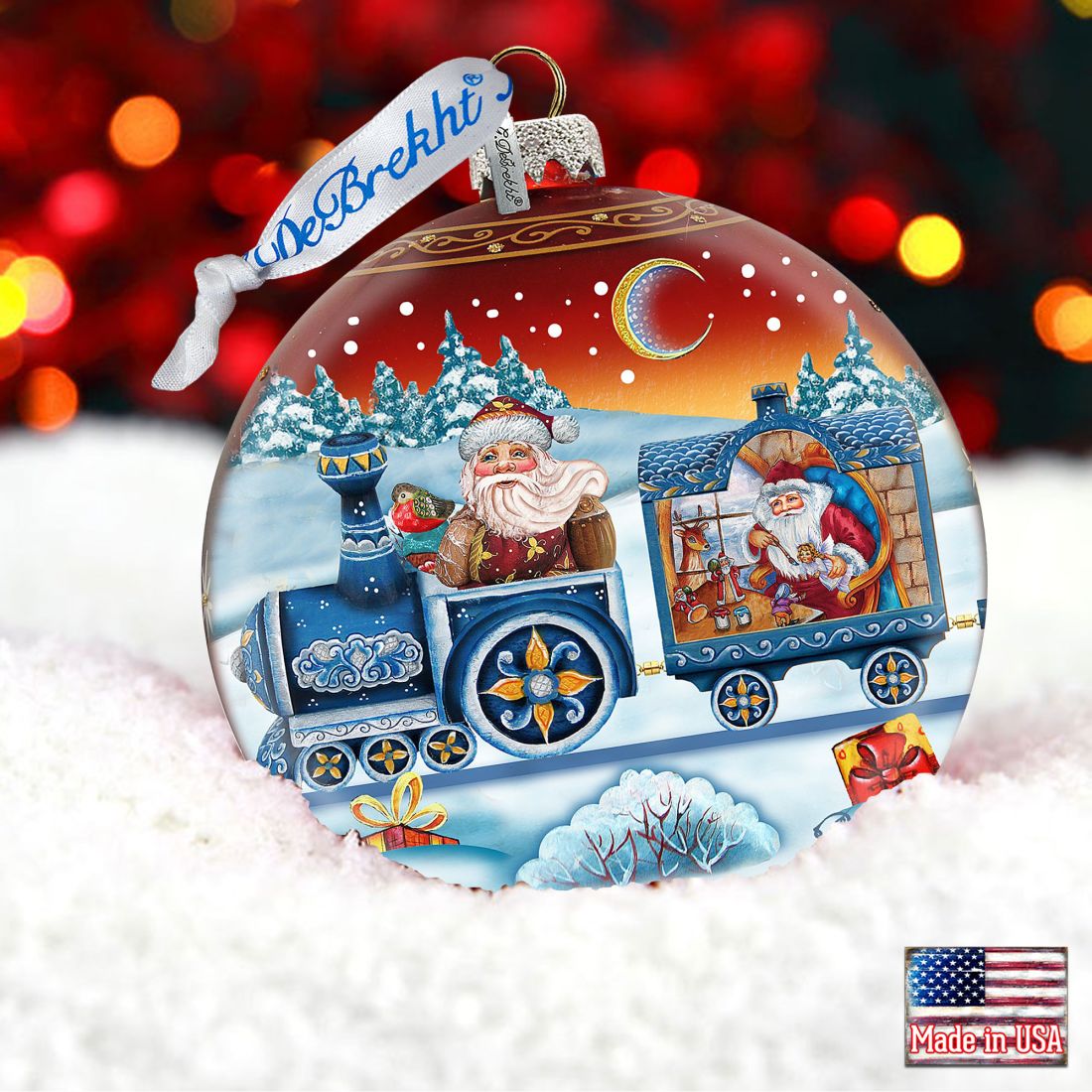 Express Train Ball Red Glass Ornament Limited Edition by G. DeBrekht - Christmas Santa Snowman Decor - 73873R