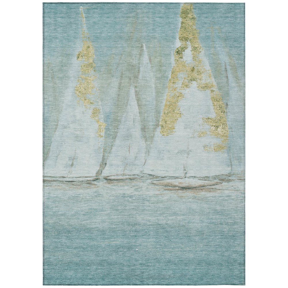 Machine Washable Indoor/Outdoor Chantille ACN2084 Teal 8 x 10 Rug