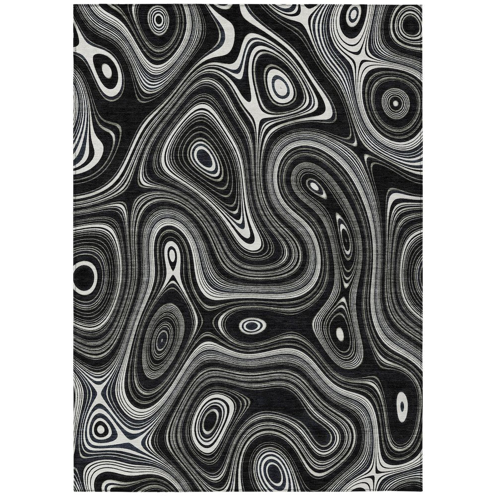 Machine Washable Indoor/Outdoor Chantille ACN2097 Black 9 x 12 Rug
