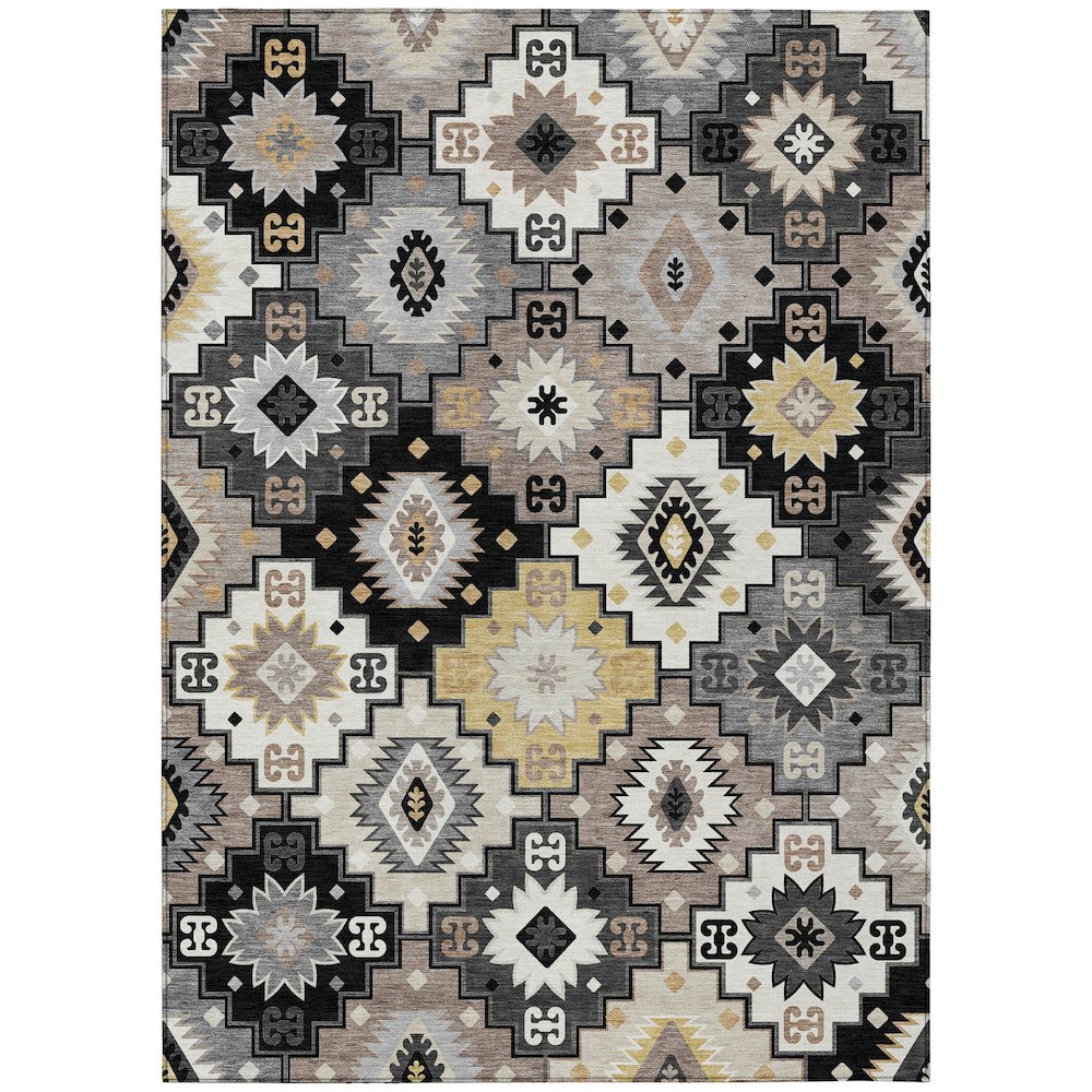 Machine Washable Indoor/Outdoor Chantille ACN2123 Black 9 x 12 Rug