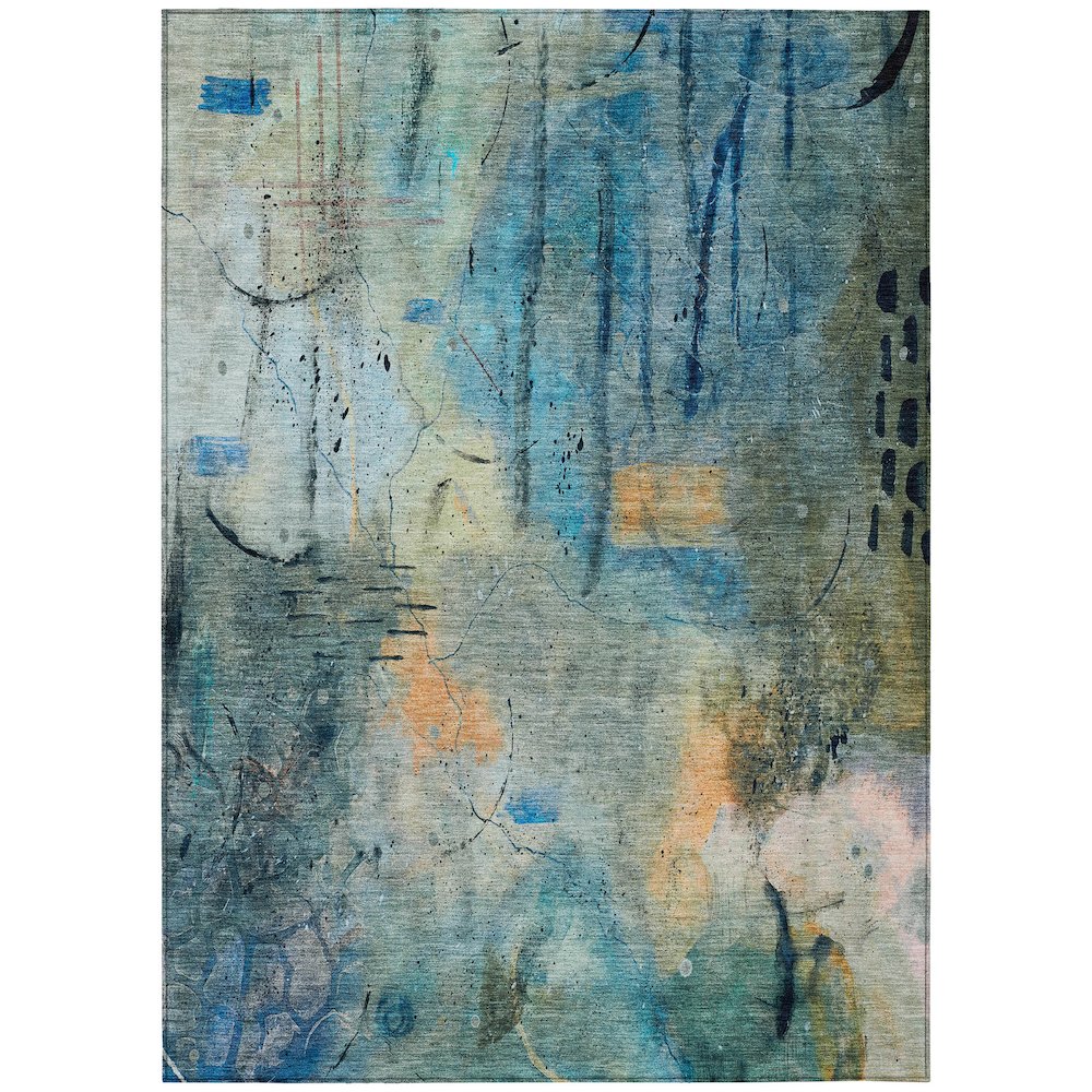 Machine Washable Indoor/Outdoor Chantille ACN2032 Teal 10 x 14 Rug