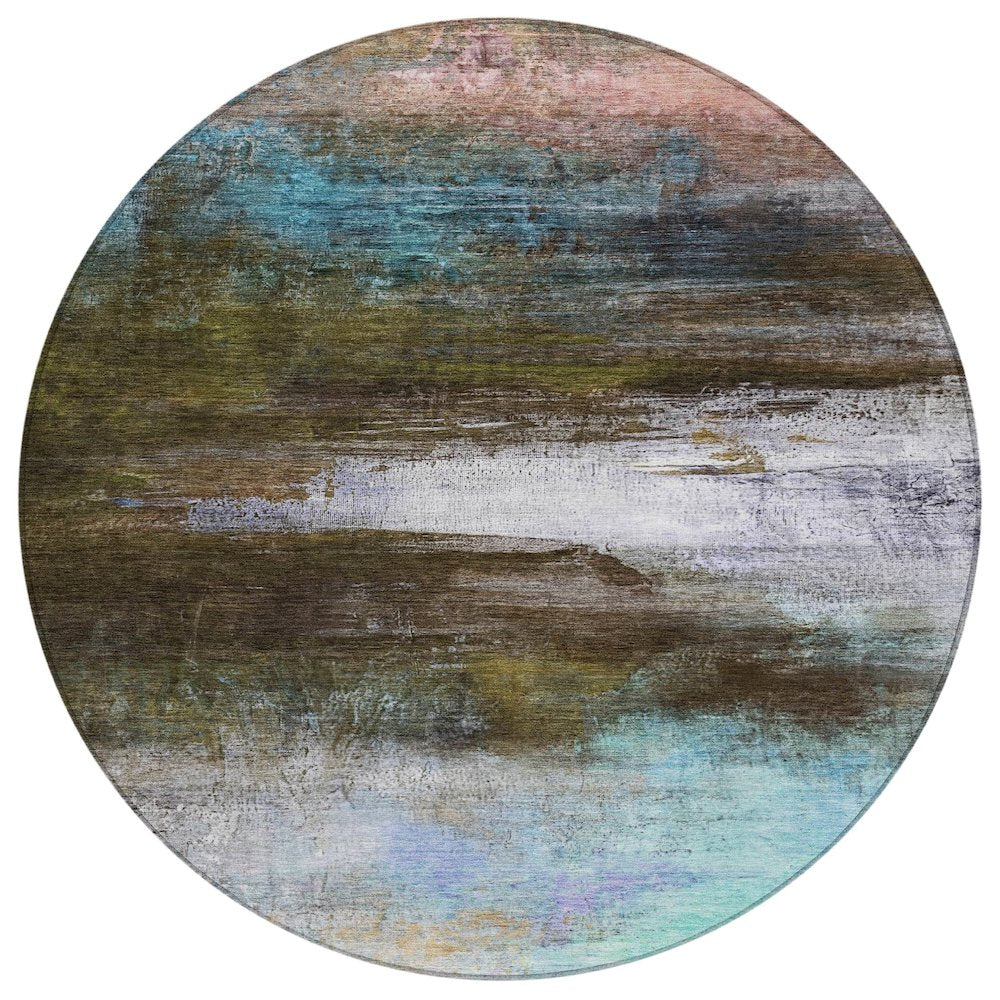Machine Washable Indoor/Outdoor Chantille ACN2016 Brown 8 x 8 Round Rug
