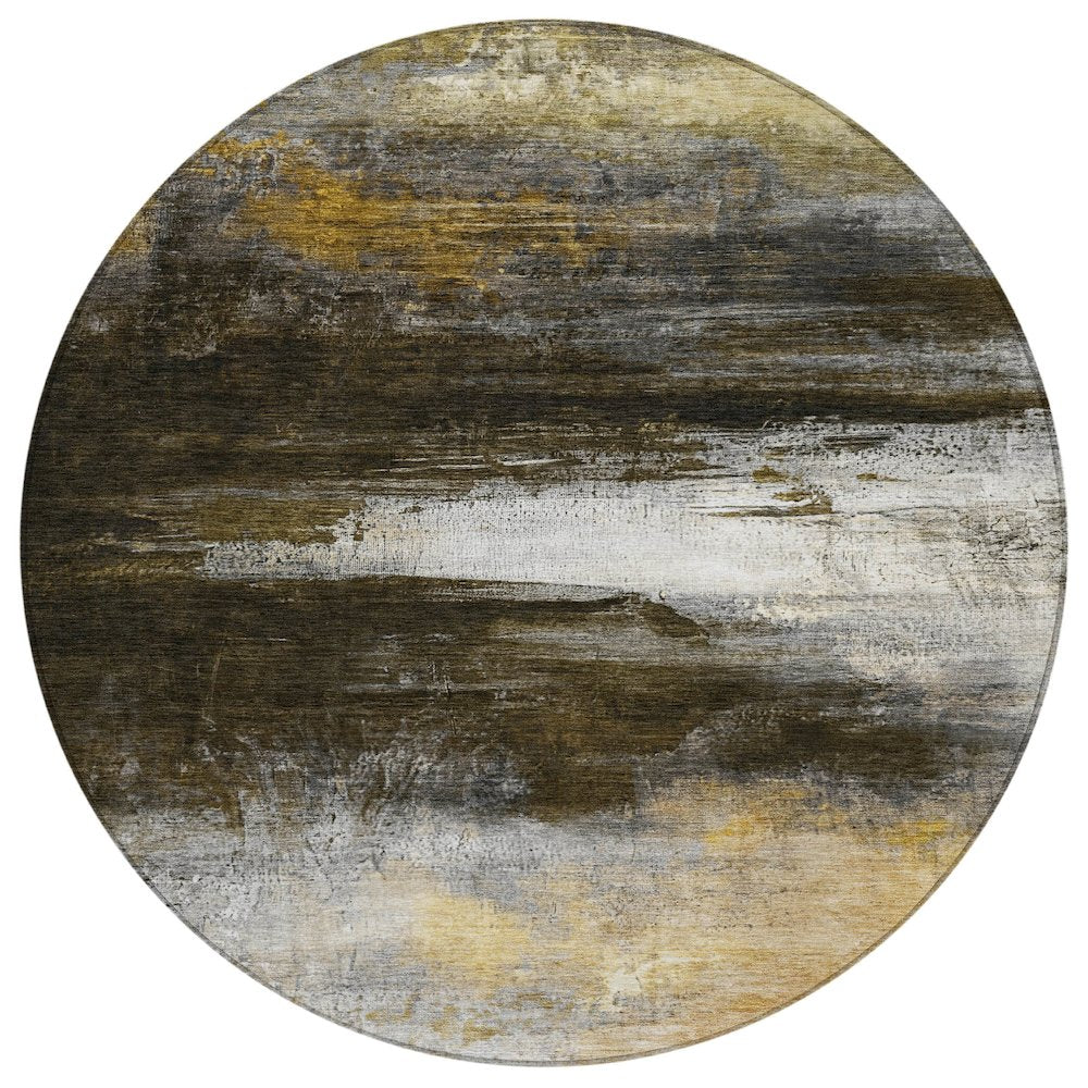 Machine Washable Indoor/Outdoor Chantille ACN2016 Chocolate 8 x 8 Round Rug