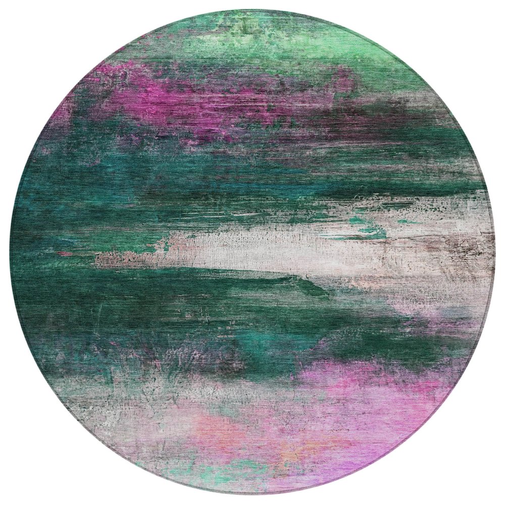 Machine Washable Indoor/Outdoor Chantille ACN2016 Green 8 x 8 Round Rug