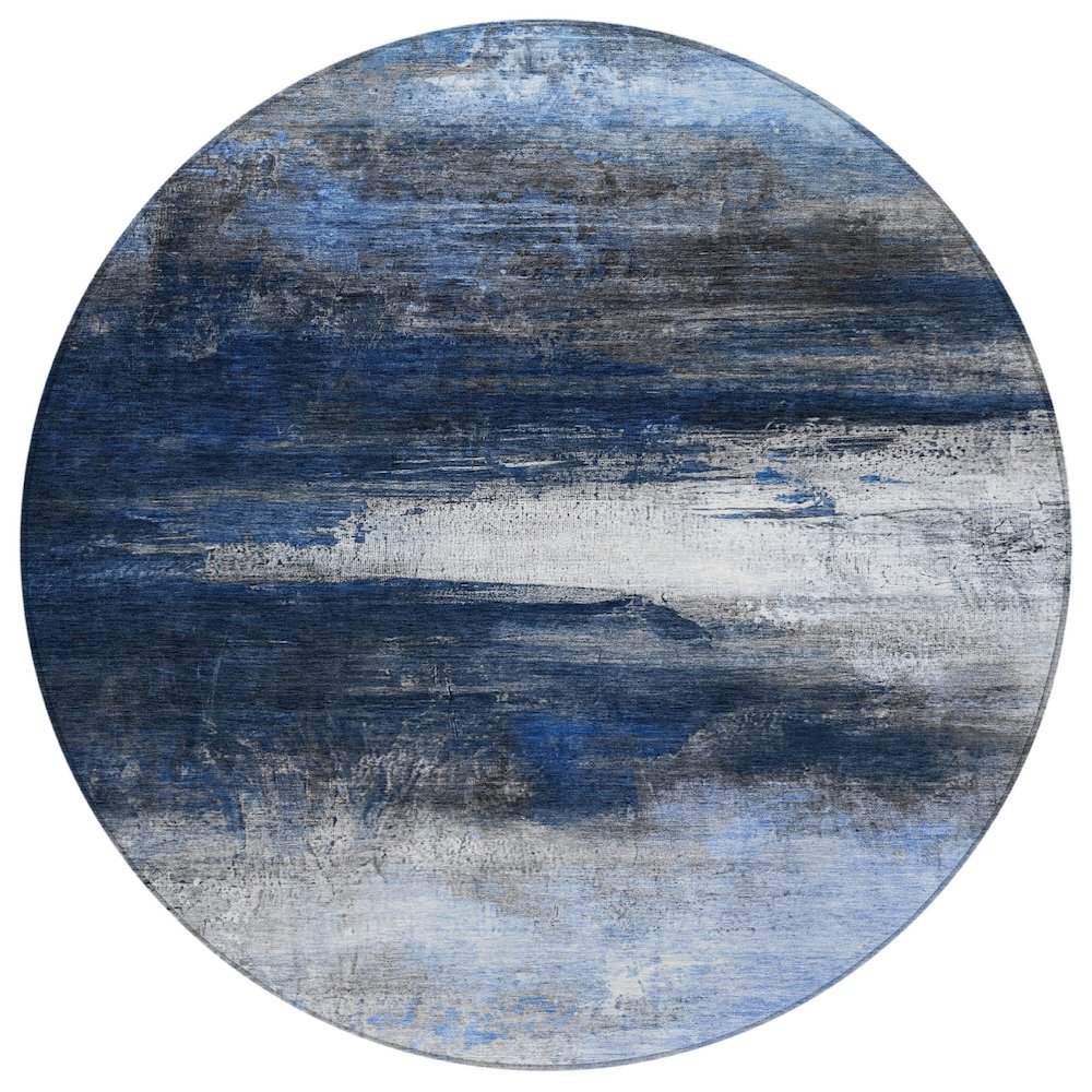 Machine Washable Indoor/Outdoor Chantille ACN2016 Navy 8 x 8 Round Rug