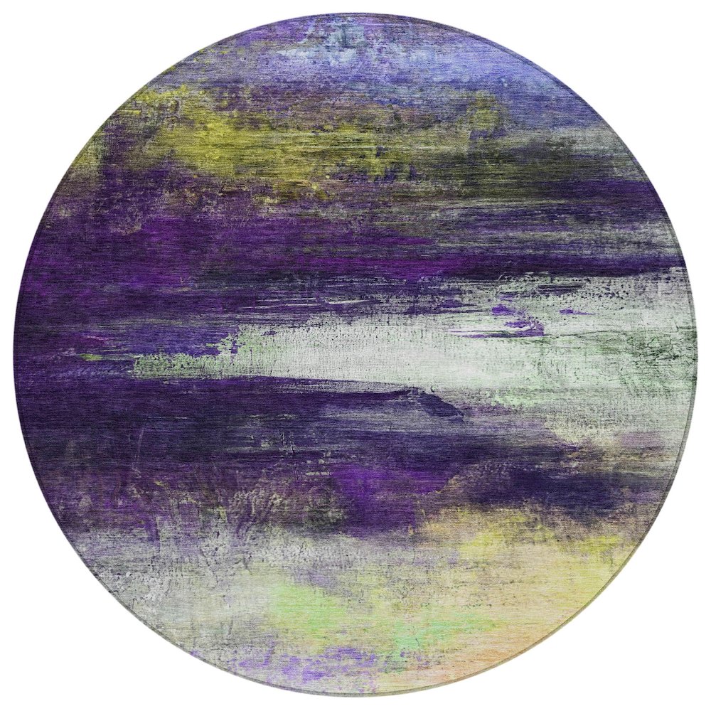 Machine Washable Indoor/Outdoor Chantille ACN2016 Purple 8 x 8 Round Rug