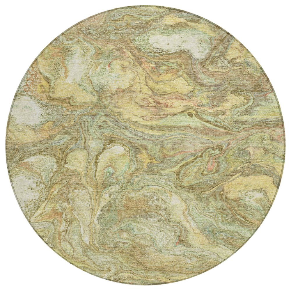 Machine Washable Indoor/Outdoor Chantille ACN2017 Gold 8 x 8 Round Rug