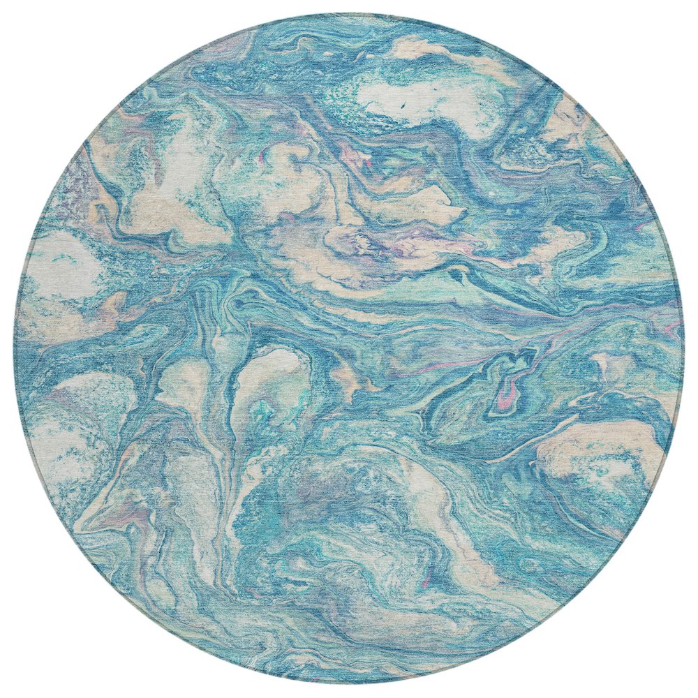 Machine Washable Indoor/Outdoor Chantille ACN2017 Teal 8 x 8 Round Rug