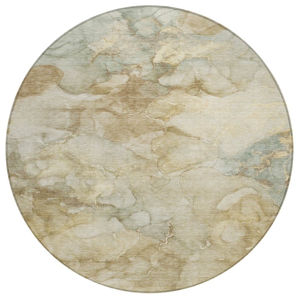 Machine Washable Indoor/Outdoor Chantille ACN2018 Beige 8 x 8 Round Rug