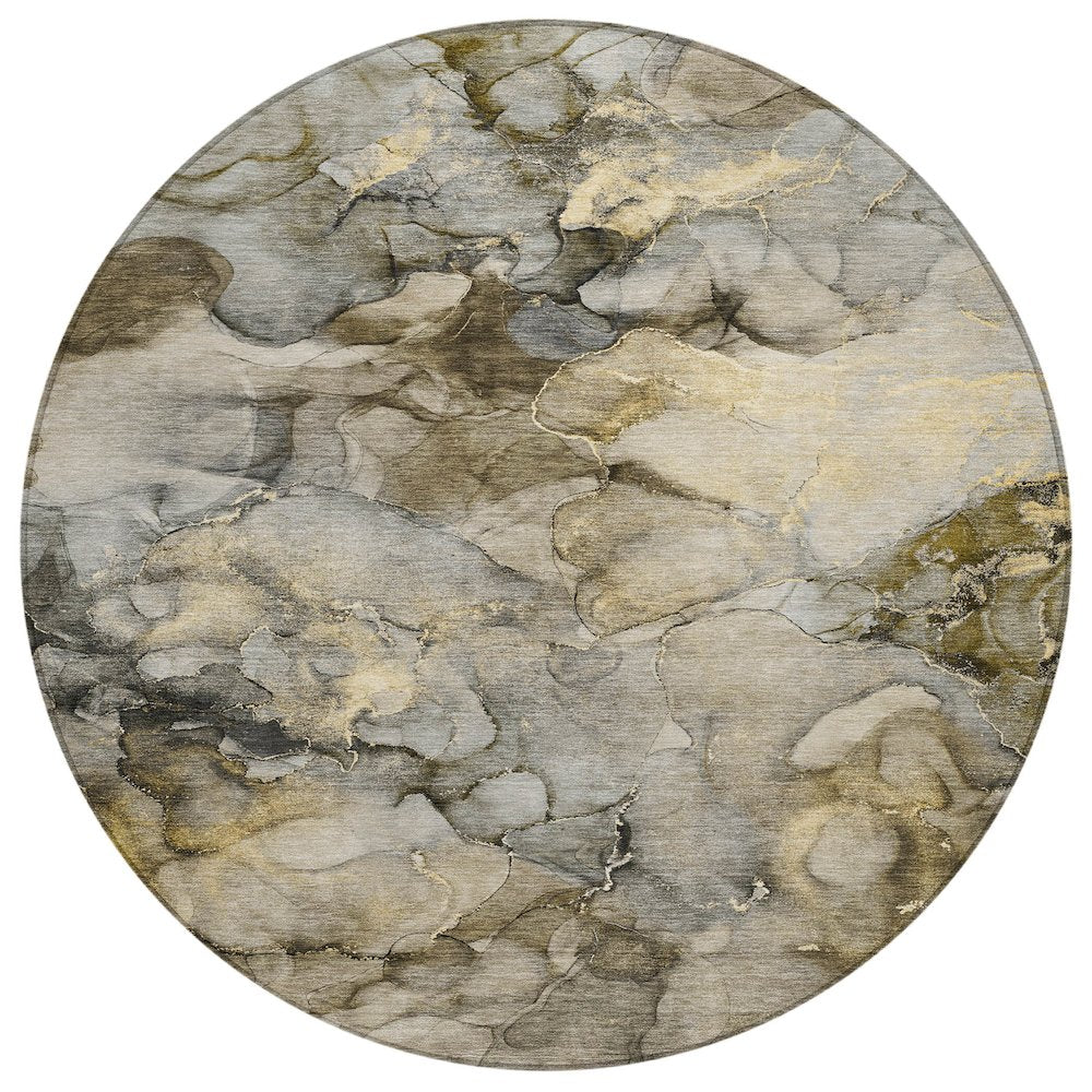 Machine Washable Indoor/Outdoor Chantille ACN2018 Pewter 8 x 8 Round Rug