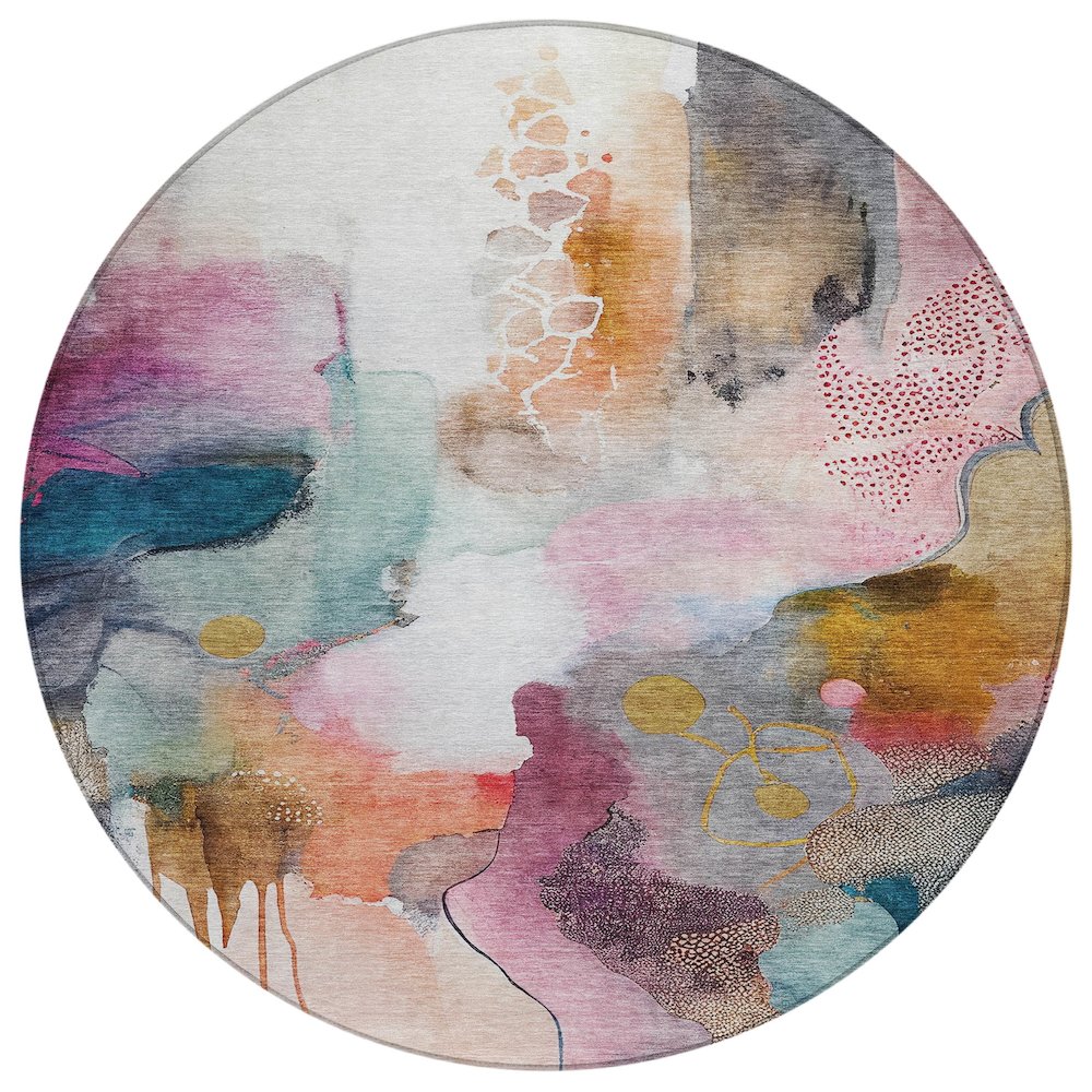 Machine Washable Indoor/Outdoor Chantille ACN2019 Blush 8 x 8 Round Rug