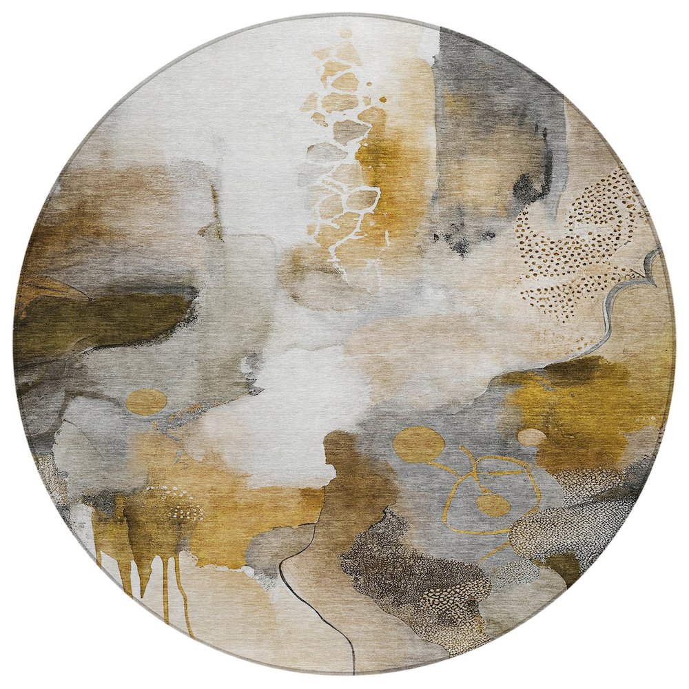 Machine Washable Indoor/Outdoor Chantille ACN2019 Mocha 8 x 8 Round Rug